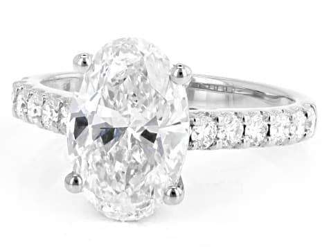 Certified Oval and Round White Lab-Grown Diamond H SI2 10K White Gold Ring 3.50ctw