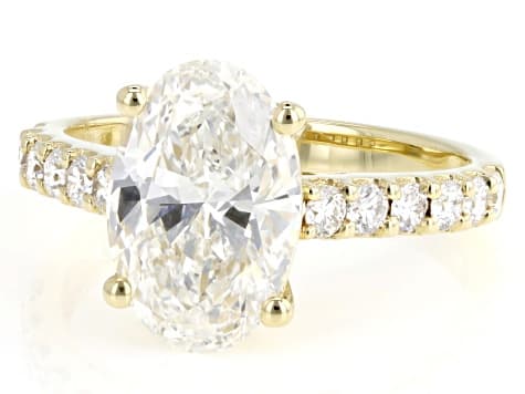 Certified Oval and Round White Lab-Grown Diamond H SI2 10K Yellow Gold Ring 3.50ctw
