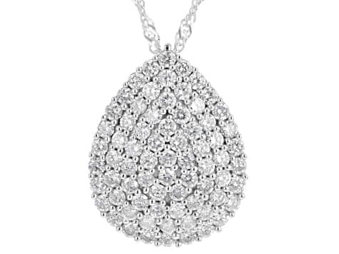 Round White Lab-Grown Diamond H SI Rhodium Over Sterling Silver Pendant With Chain 1.60ctw
