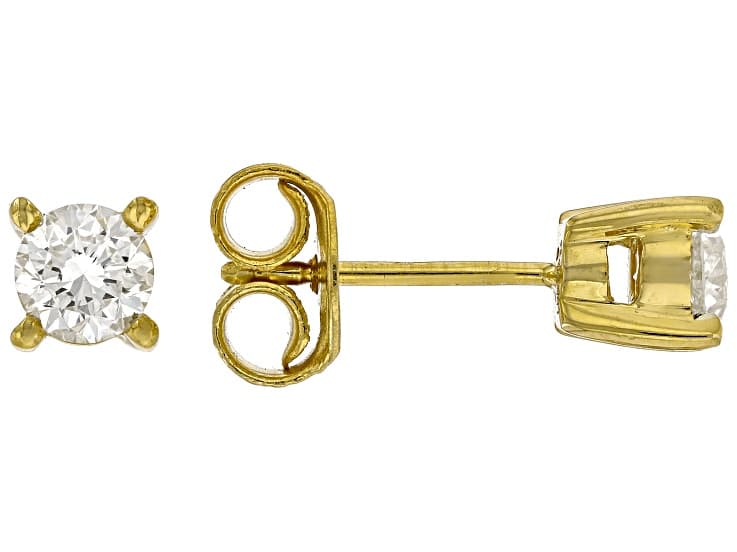 Round White Lab-Grown Diamond F-G VS2 14K Yellow Gold Over Silver Solitaire Stud Earrings 1.00ctw
