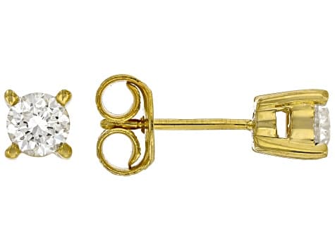 Round White Lab-Grown Diamond F-G VS2 14K Yellow Gold Over Silver Solitaire Stud Earrings 1.00ctw