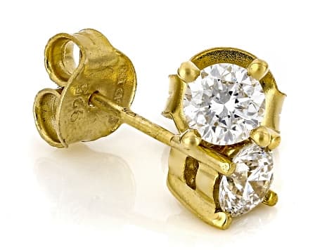 Round White Lab-Grown Diamond F-G VS2 14K Yellow Gold Over Silver Solitaire Stud Earrings 1.00ctw