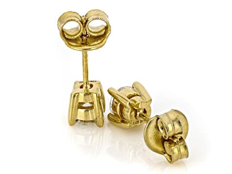 Round White Lab-Grown Diamond F-G VS2 14K Yellow Gold Over Silver Solitaire Stud Earrings 1.00ctw