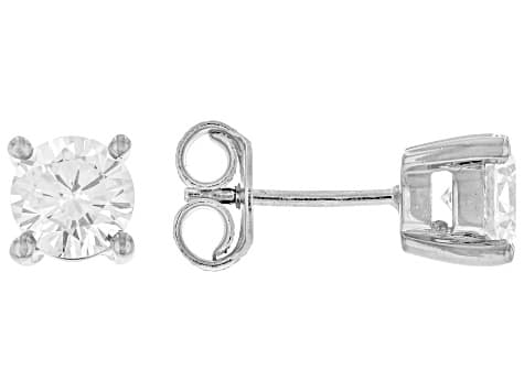 Round White Lab-Grown Diamond F-G VS2 Rhodium Over Sterling Silver Solitaire Stud Earrings 2.00ctw