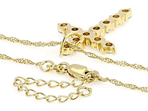 Round White Lab-Grown Diamond G-H SI 14K Yellow Gold Over Silver Cross Pendant With Chain 1.20ctw