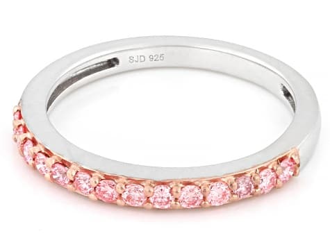 Round Pink Lab-grown Diamond SI Rhodium Over Sterling Silver Ring 0.30ctw