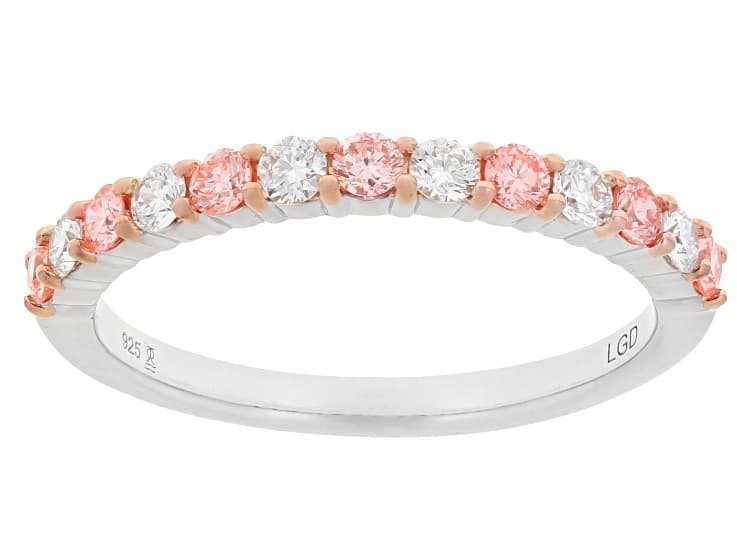 Round Pink and White Lab-grown Diamond H SI Rhodium Over Sterling Silver Ring 0.50ctw