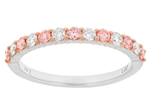 Round Pink and White Lab-grown Diamond H SI Rhodium Over Sterling Silver Ring 0.50ctw