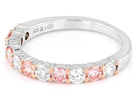 Round Pink and White Lab-grown Diamond H SI Rhodium Over Sterling Silver Ring 1.00ctw