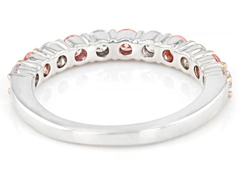 Round Pink and White Lab-grown Diamond H SI Rhodium Over Sterling Silver Ring 1.00ctw