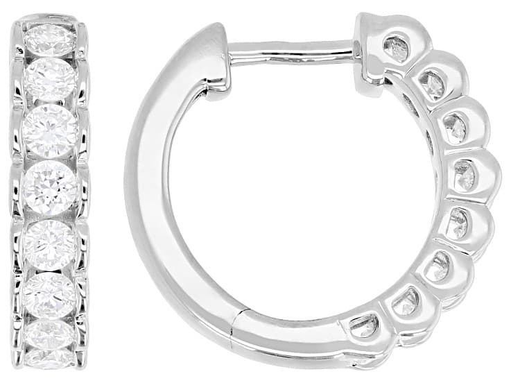 Round White Lab-Grown Diamond F-G SI Rhodium Over Sterling Silver Huggie Earrings 1.00ctw