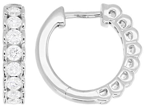 Round White Lab-Grown Diamond F-G SI Rhodium Over Sterling Silver Huggie Earrings 1.00ctw