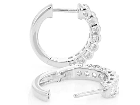 Round White Lab-Grown Diamond F-G SI Rhodium Over Sterling Silver Huggie Earrings 1.00ctw
