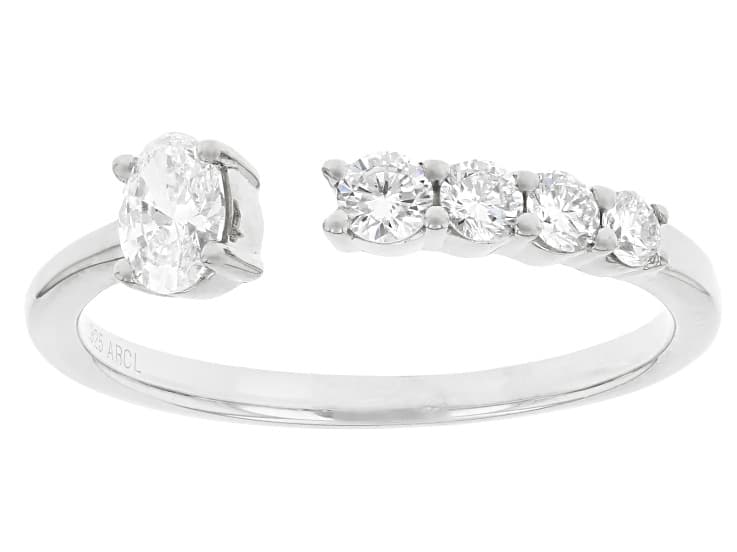 Oval and Round White Lab-Grown Diamond F-G VS Rhodium Over Sterling Silver Ring 0.50ctw