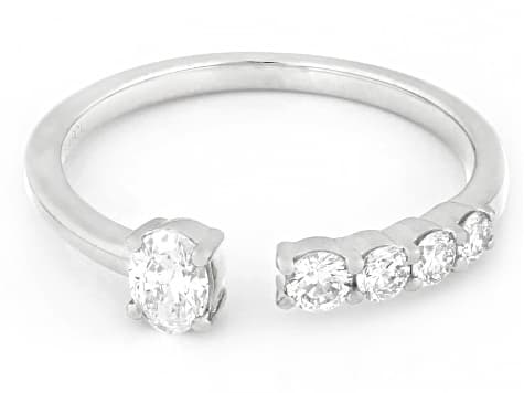 Oval and Round White Lab-Grown Diamond F-G VS Rhodium Over Sterling Silver Ring 0.50ctw