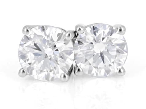 Round White Lab-Grown Diamond G-H VS Rhodium Over Sterling Silver Solitaire Stud Earrings 1.50ctw