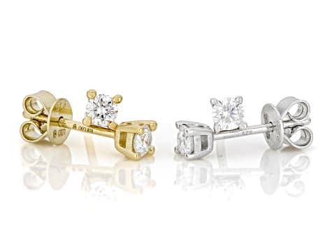 Round Lab-Grown Diamond G-H VS Rhodium and 14K YG Over Silver Solitaire Stud Earrings 2 Pairs .50ctw
