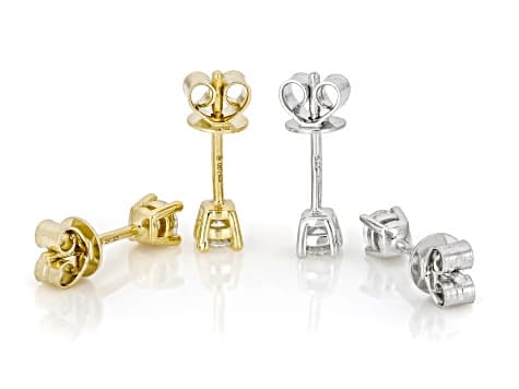 Round Lab-Grown Diamond G-H VS Rhodium and 14K YG Over Silver Solitaire Stud Earrings 2 Pairs .50ctw