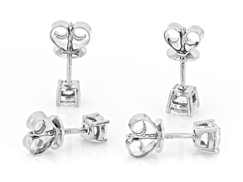 Round Lab-Grown Diamond G-H VS Rhodium Over Sterling Silver Solitaire Stud Earrings 2 Pairs 1.50ctw
