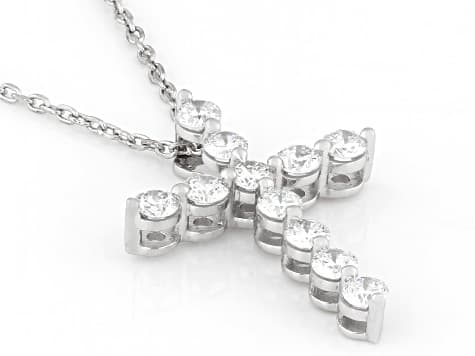 Round Lab-Grown Diamond G-H VS Rhodium Over Sterling Silver Cross Pendant With Chain 0.75ctw