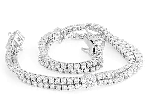 Round White Lab-Grown Diamond G-H VS Rhodium Over Sterling Silver Tennis Bracelet 5.50ctw
