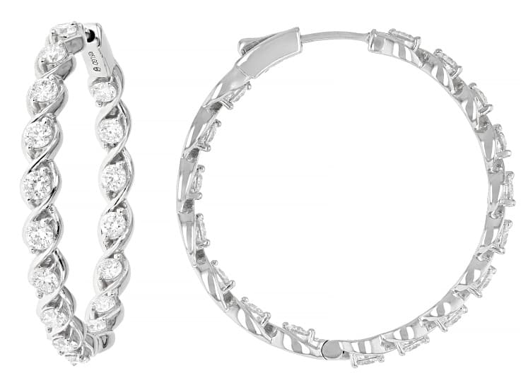 Round White Lab-Grown Diamond G-H VS Rhodium Over Sterling Silver Inside-Out Hoop Earrings 2.00ctw