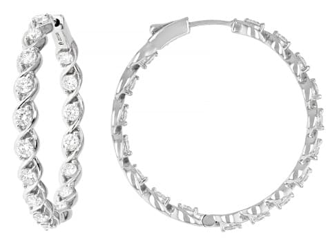 Round White Lab-Grown Diamond G-H VS Rhodium Over Sterling Silver Inside-Out Hoop Earrings 2.00ctw