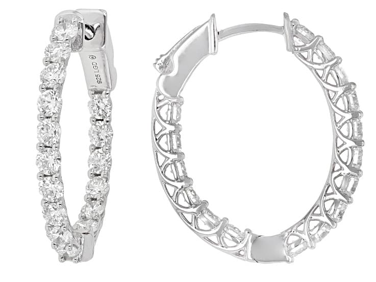 Round White Lab-Grown Diamond G-H VS Rhodium Over Sterling Silver Hoop Earrings 2.00ctw