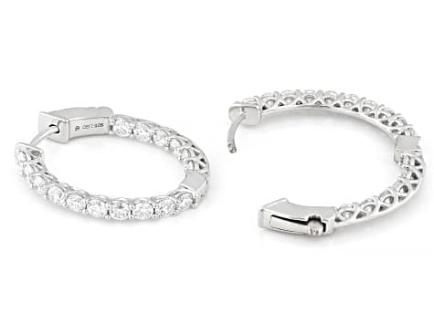 Round White Lab-Grown Diamond G-H VS Rhodium Over Sterling Silver Hoop Earrings 2.00ctw