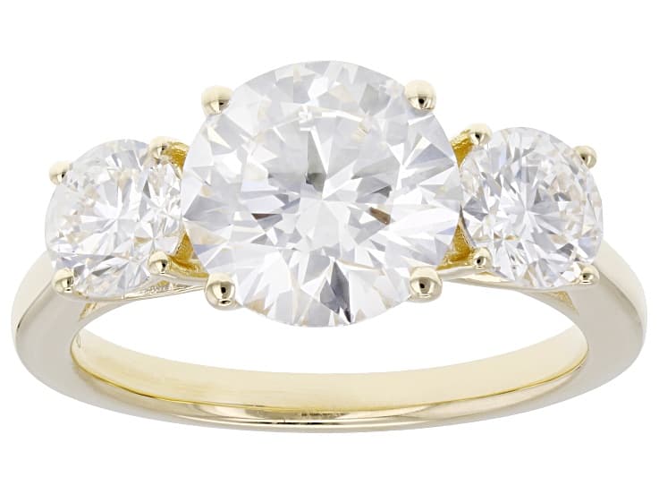 Certified White Lab-Grown Diamond E-F VS2 14K Yellow Gold 3-Stone Ring 4.00ctw