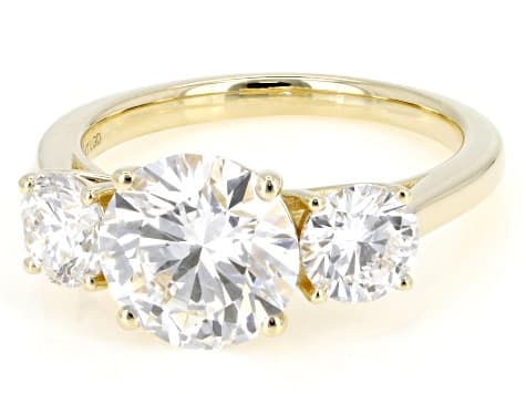 Certified White Lab-Grown Diamond E-F VS2 14K Yellow Gold 3-Stone Ring 4.00ctw