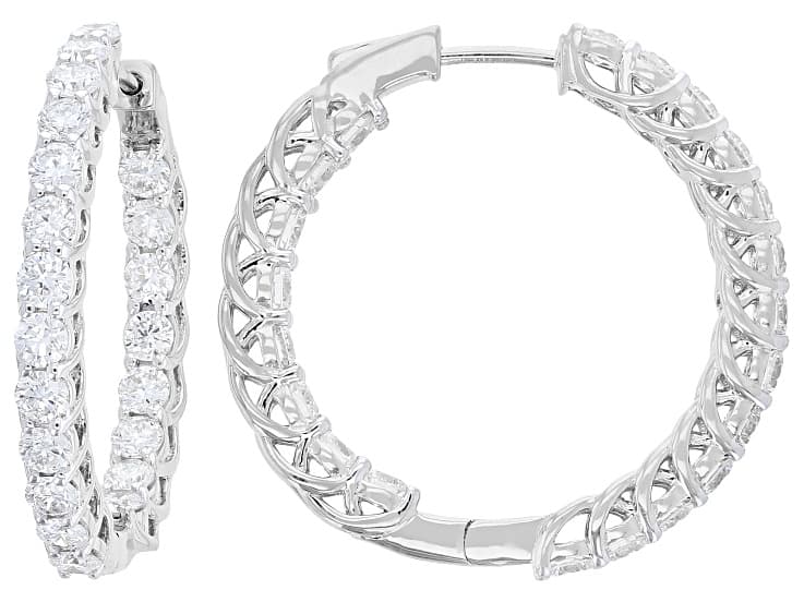 Round White Lab-Grown Diamond H SI Platinum Over Sterling Silver Hoop Earrings 3.00ctw