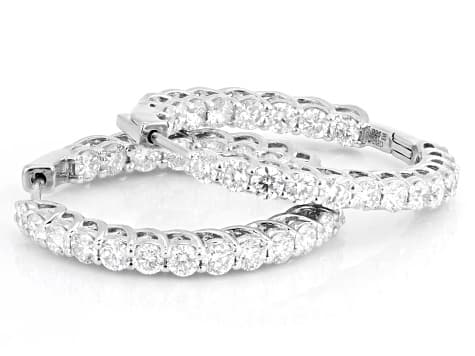 Round White Lab-Grown Diamond H SI Platinum Over Sterling Silver Hoop Earrings 3.00ctw