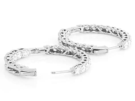 Round White Lab-Grown Diamond H SI Platinum Over Sterling Silver Hoop Earrings 3.00ctw