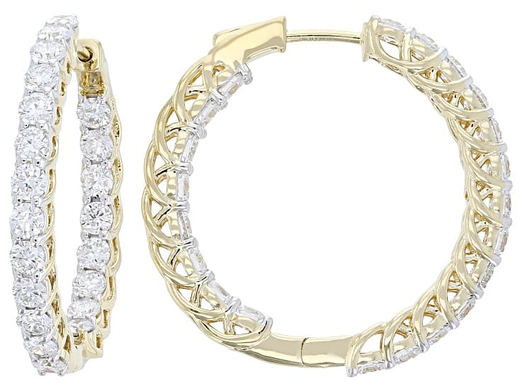 Round White Lab-Grown Diamond H SI 14K Yellow Gold Over Sterling Silver Hoop Earrings 3.00ctw