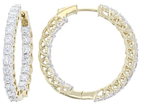 Round White Lab-Grown Diamond H SI 14K Yellow Gold Over Sterling Silver Hoop Earrings 3.00ctw