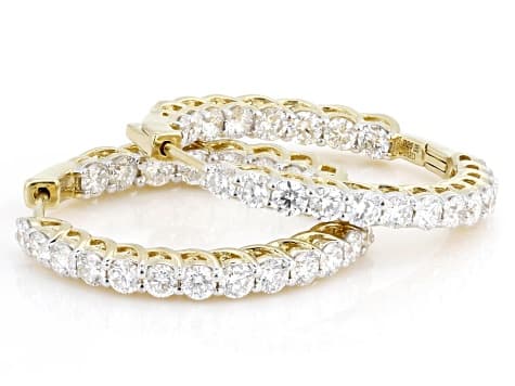 Round White Lab-Grown Diamond H SI 14K Yellow Gold Over Sterling Silver Hoop Earrings 3.00ctw