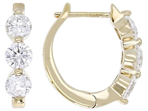 Round White Lab-Grown Diamond H SI 14K Yellow Gold Over Sterling Silver Huggie Earrings 1.50ctw