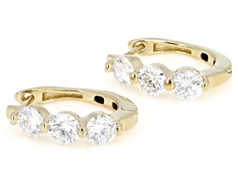 Round White Lab-Grown Diamond H SI 14K Yellow Gold Over Sterling Silver Huggie Earrings 1.50ctw