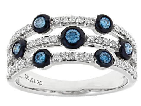 Blue and White Lab-Grown Diamond G SI2 Rhodium Over Sterling Silver Ring 0.50ctw