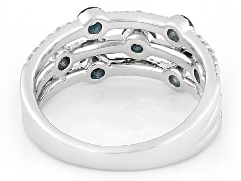 Blue and White Lab-Grown Diamond G SI2 Rhodium Over Sterling Silver Ring 0.50ctw