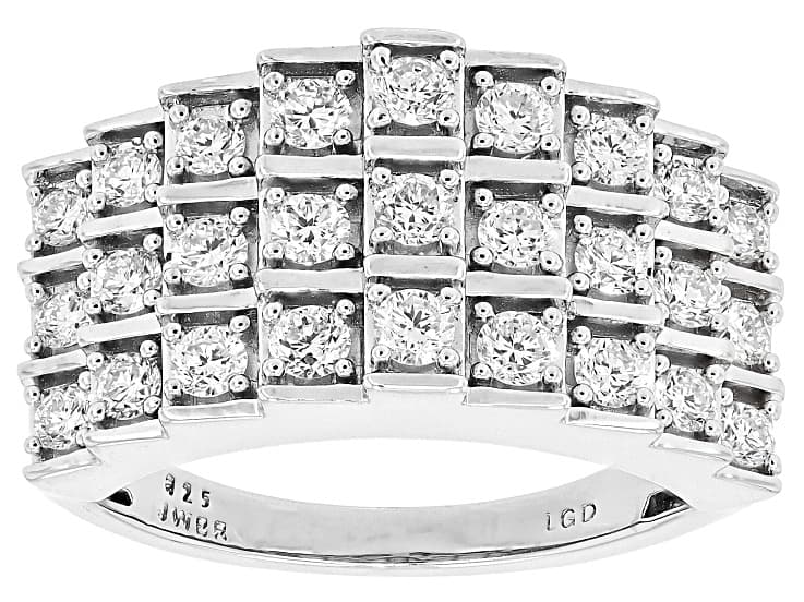Round White Lab-Grown Diamond H SI Rhodium Over Sterling Silver Pyramid Ring 1.00ctw