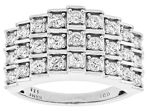 Round White Lab-Grown Diamond H SI Rhodium Over Sterling Silver Pyramid Ring 1.00ctw