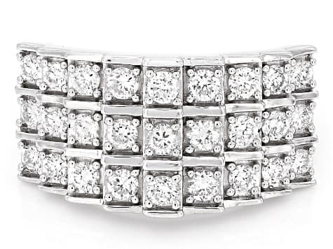 Round White Lab-Grown Diamond H SI Rhodium Over Sterling Silver Pyramid Ring 1.00ctw