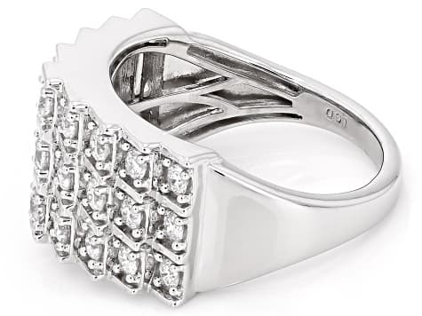 Round White Lab-Grown Diamond H SI Rhodium Over Sterling Silver Pyramid Ring 1.00ctw