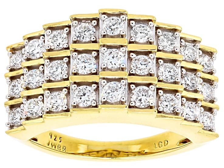 Round White Lab-Grown Diamond H SI 14K Yellow Gold Over Sterling Silver Pyramid Ring 1.00ctw