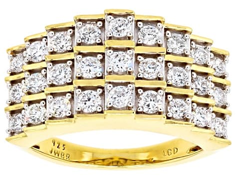 Round White Lab-Grown Diamond H SI 14K Yellow Gold Over Sterling Silver Pyramid Ring 1.00ctw