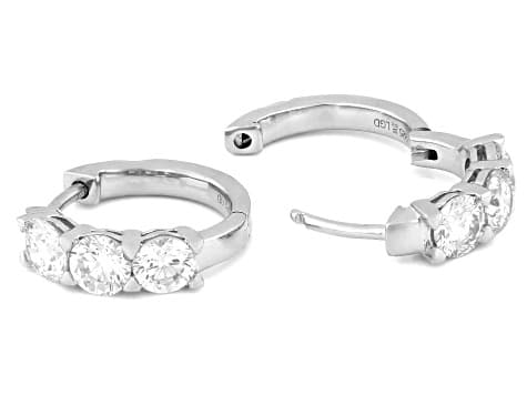 White Lab-Grown Diamond H SI2 Rhodium Over Sterling Silver Huggie Earrings 2.00ctw