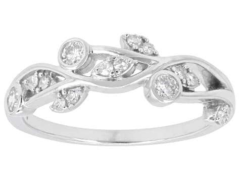 White Lab-Grown Diamond G-H VS Rhodium Over Sterling Silver Flower Ring 0.25ctw