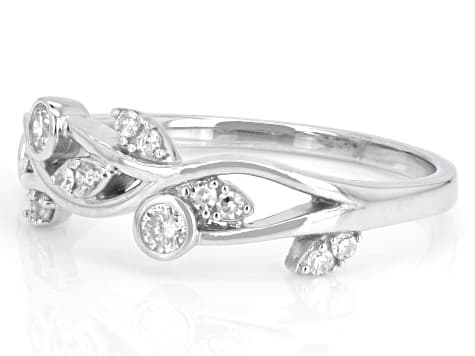 White Lab-Grown Diamond G-H VS Rhodium Over Sterling Silver Flower Ring 0.25ctw
